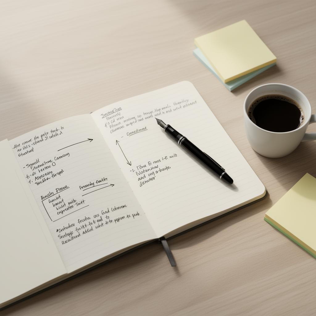 Offenes Notizbuch mit Strategie-Notizen