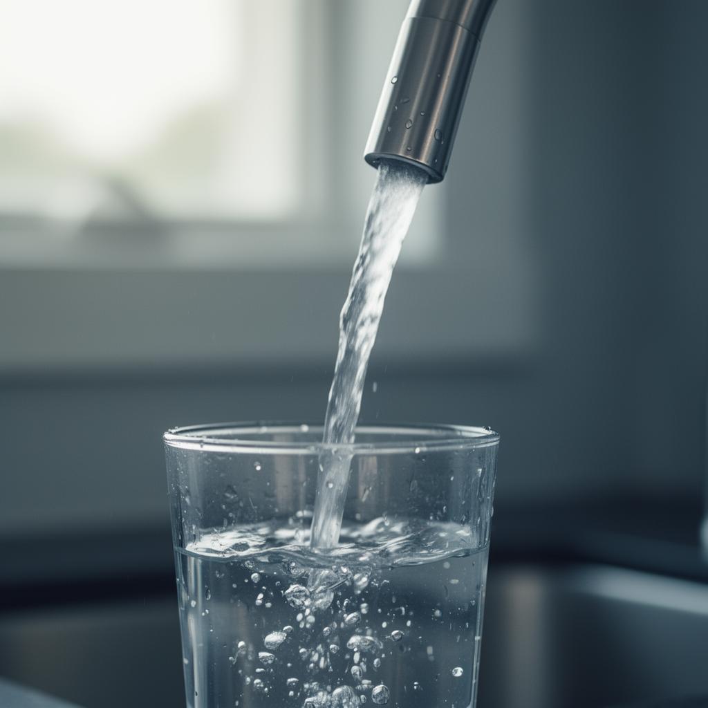 Glas wird mit klarem Leitungswasser gefüllt